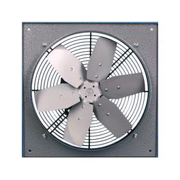 Helical electric fans fitted to square panel